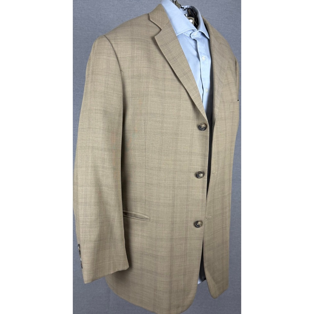 Brooks Brothers 346 Mens 43R Tan Glen Plaid 100% Wool 3 Button Blazer Sport Coat
